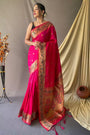 Hot Pink Pathani Silk Saree With Beautiful Pallu