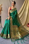 Pine Green Pathani Silk Saree With Beautiful Pallu