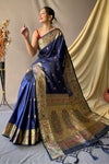 Shine Navy Blue Pathani Silk Saree With Beautiful Pallu