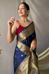 Shine Navy Blue Pathani Silk Saree With Beautiful Pallu