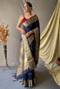 Shine Navy Blue Pathani Silk Saree With Beautiful Pallu