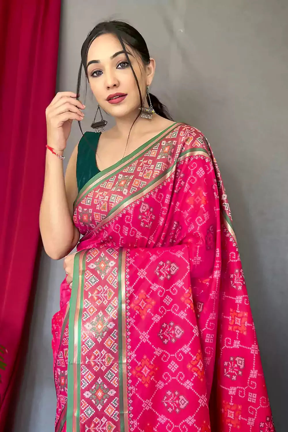 Pink Pure Patola Silk Saree With Weaving Work