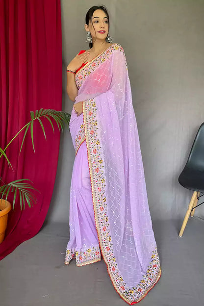 Lavender Pure Georgette Saree With All Over Sequence Work