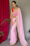 Baby Pink Pure Georgette Saree With All Over Sequence
