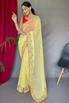 Yellow Pure Georgette Saree With All Over Sequence