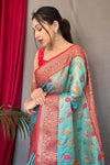 Sky Blue Pure Tissue Silk Saree