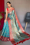 Sky Blue Pure Tissue Silk Saree