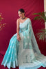 Pastel Teal Lucknowi Based Pure linen Weaving Saree