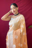 Pastel Orange Lucknowi Based Pure linen Weaving Saree