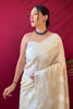 Pastel Beige Lucknowi Based Pure linen Weaving Saree