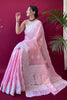 Pastel Pink Lucknowi Based Pure linen Weaving Saree
