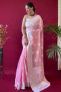 Pastel Pink Lucknowi Based Pure linen Weaving Saree