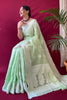 Pastel Green Lucknowi Based Pure linen Weaving Saree