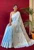 Pastel Blue Lucknowi Based Pure linen Weaving Saree