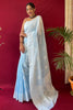 Pastel Blue Lucknowi Based Pure linen Weaving Saree