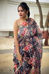 Black Organza With Chainstich Digital Printed Saree