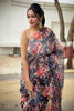 Black Organza With Chainstich Digital Printed Saree
