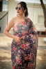 Black Organza With Chainstich Digital Printed Saree