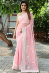 Baby Pink Plain Dyed With Chikankari Saree