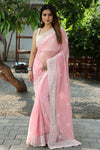 Baby Pink Plain Dyed With Chikankari Saree