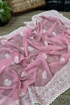 Baby Pink Plain Dyed With Chikankari Saree