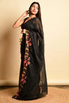 Black Georgett Silk With Sequence  Embroidery Work Saree