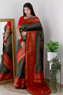 Green Lichi Silk Saree With Copper Zari Weaving