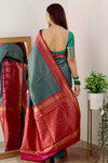 Rama Color Lichi Silk Saree With Copper Zari Weaving