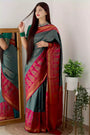 Rama Color Lichi Silk Saree With Copper Zari Weaving