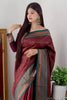 Maroon Lichi Silk Saree With Copper Zari Weaving