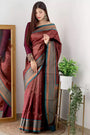 Maroon Lichi Silk Saree With Copper Zari Weaving