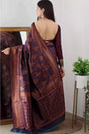 Navy Blue Lichi Silk Saree With Copper Zari Weaving