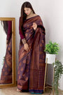 Navy Blue Lichi Silk Saree With Copper Zari Weaving