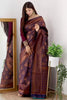 Navy Blue Lichi Silk Saree With Copper Zari Weaving
