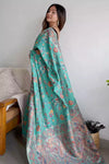 Sea Green Kashmiri Silk Saree With Zari Weaving