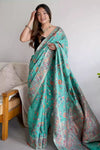Sea Green Kashmiri Silk Saree With Zari Weaving