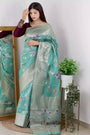 Light Sky Blue Organza Saree With Zari Weaving