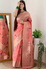 Peach Organza Saree With Zari Weaving
