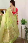 Pista Green Organza Saree With Zari Weaving