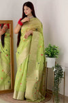 Pista Green Organza Saree With Zari Weaving
