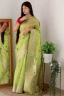 Pista Green Organza Saree With Zari Weaving