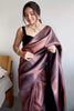 Wine Color Soft Silk Saree With Copper Zari Weaving
