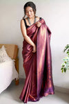Purple Soft Silk Saree With Copper Zari Weaving