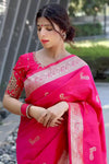 Pink Soft Silk Saree With Zari Weaving
