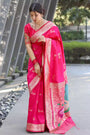 Pink Soft Silk Saree With Zari Weaving