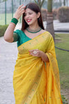 Yellow Soft Silk Saree With Zari Weaving
