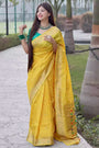 Yellow Soft Silk Saree With Zari Weaving