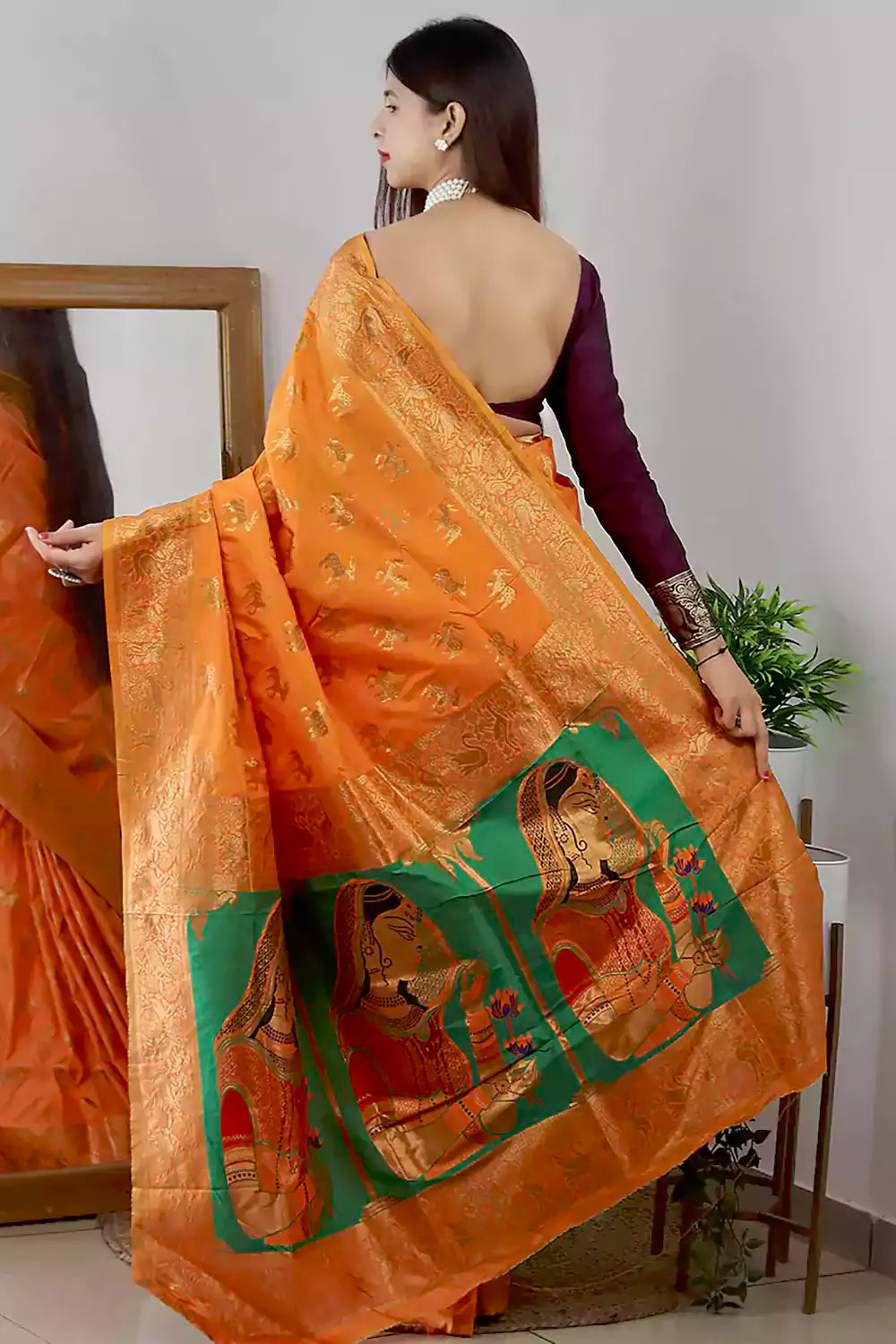 Orange Soft Silk Saree With Zari Weaving