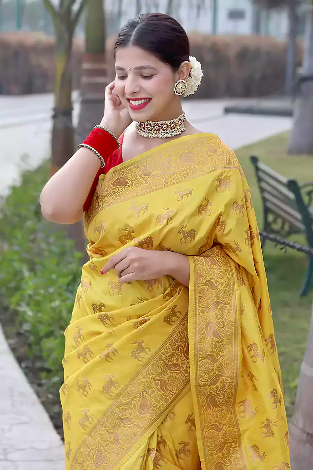 Cadmium Yellow Soft Silk Saree With Zari Weaving