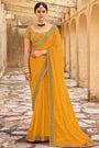 Yellow Bandhani Design Silk Saree With Embroidery Work Blouse